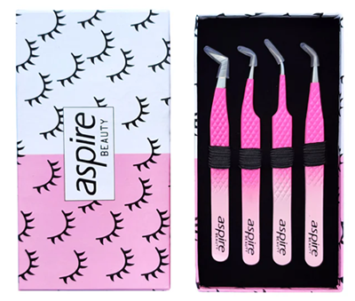 Professional Set Of 4 Diamond Grip with Fiber Tip Eyelash Extensions Tweezers Japanese Steel Lash Supply